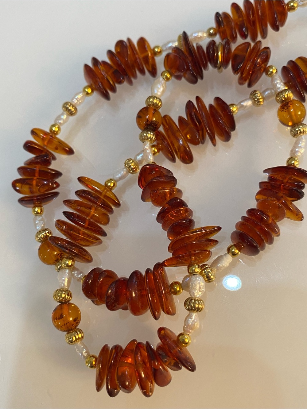 Amber Bead Necklace - Gold Accent Women's Jewelry